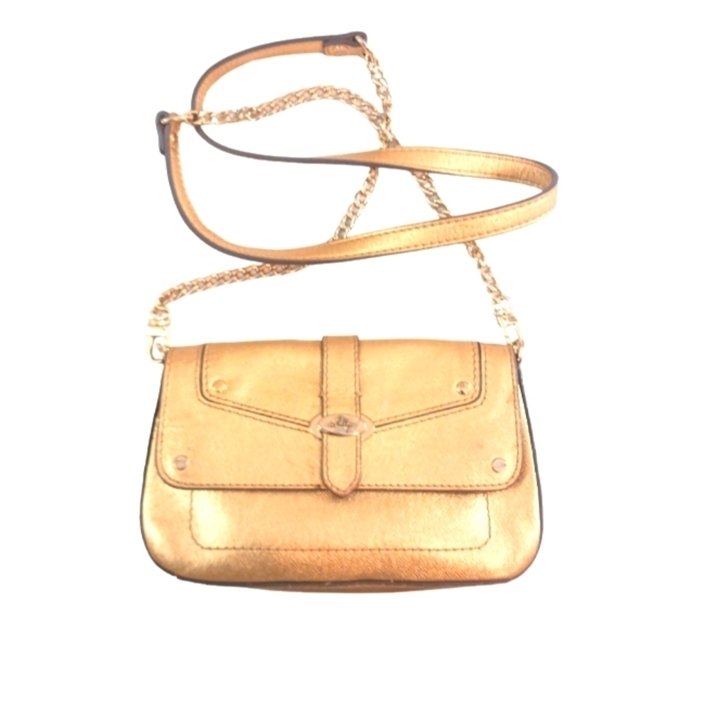 Vintage Milly Gold Leather Crossbody Bag Chain Strap - Picture 13 of 14